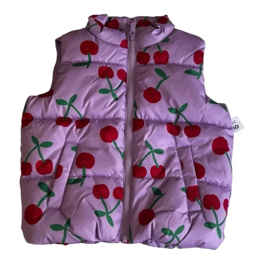 Old Navy Kids Cherry Print Cold Weather Winter Sleeveless Puffer Vest Sz 4T